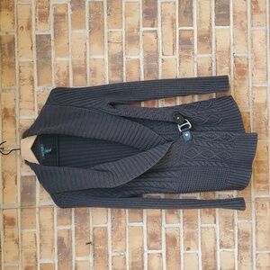 Lauren Ralph Lauren Cardigan Buckle Shawl Collar Rib Trim, Size Small